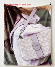Coach Light Purple Signature Bag Print Flannel Sofa Throw Blanket C268